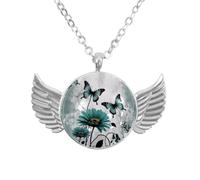 Luoweisi Collana con ali d'angelo con farfalla a margherita color foglia di tè, in lega di zinco, regalo per uomini e donne, Misura unica, lega di alluminio, Nessuna pietra preziosa