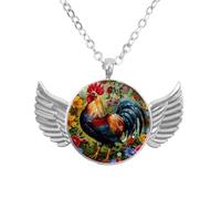 Luoweisi Collana con ali d'angelo con farfalle e fiori ad acquerello, gioielli in lega di alluminio, regalo per uomini e donne, Misura unica, lega di alluminio, Nessuna pietra preziosa
