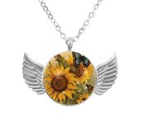 Luoweisi Collana con ali d'angelo con farfalle floreali di gatto, in lega di alluminio, gioielli regalo per uomini e donne, Misura unica, lega di alluminio, Nessuna pietra preziosa