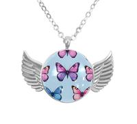 Luoweisi Collana con ali d'angelo con farfalle rosa blu, gioielli in lega di zinco, regalo per uomini e donne, Misura unica, lega di alluminio, Nessuna pietra preziosa