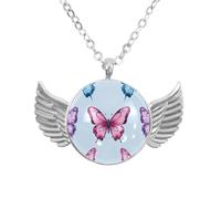 Luoweisi Collana con ali d'angelo con farfalle rosa blu, gioielli in lega di zinco, regalo per uomini e donne, Misura unica, lega di alluminio, Nessuna pietra preziosa