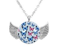 Luoweisi Collana con ali d'angelo con farfalle rosa blu, gioielli in lega di zinco, regalo per uomini e donne, Misura unica, lega di alluminio, Nessuna pietra preziosa