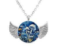 Luoweisi Collana con ali d'angelo con funghi margherita blu, in lega di alluminio, gioielli regalo per uomini e donne, Misura unica, lega di alluminio, Nessuna pietra preziosa