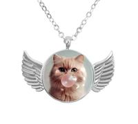 Luoweisi Collana con ali d'angelo con gatto che soffia gomma da masticare, in lega di zinco, gioielli regalo per uomini e donne, Misura unica, lega di alluminio, Nessuna pietra preziosa