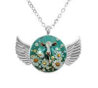 Luoweisi Collana con ali d'angelo con margherita su tavola rustica color foglia di tè, ciondolo in lega di zinco, gioielli regalo per uomini e donne, Misura unica, lega di alluminio, Nessuna pietra