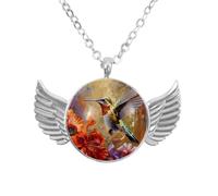Luoweisi Collana con ali d'angelo con rosa blu, gioielli in lega di alluminio, regalo per uomini e donne, Misura unica, lega di alluminio, Nessuna pietra preziosa