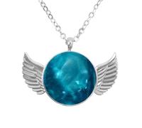 Luoweisi Collana con ali d'angelo con tintura a cravatta blu foglia di tè, ciondolo in lega di zinco, gioielli regalo per uomini e donne, Misura unica, lega di alluminio, Nessuna pietra preziosa