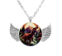 Luoweisi Collana con ciondolo a forma di ali d'angelo con paesaggi di dinosauri vintage, in lega di zinco, gioiello regalo per uomini e donne, Misura unica, lega di alluminio, Nessuna pietra preziosa