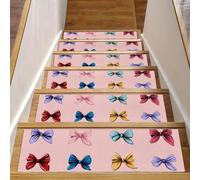Luoweisi Passatoia per scale in legno con fiocchi colorati, confezione da 15 pezzi, 76,2 x 20,3 cm, antiscivolo, per interni, per cani, bambini, anziani, con adesivo riutilizzabile