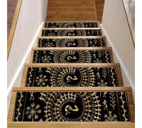 Luoweisi Tappetini per scale in legno, motivo arte tribale antica indiana, confezione da 15 pezzi, 76,2 x 20,3 cm, antiscivolo, per interni, per cani, bambini, anziani, con adesivo riutilizzabile