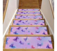 Luoweisi Tappetini per scale in legno, motivo farfalle arcobaleno, confezione da 15 pezzi, 76,2 x 20,3 cm, antiscivolo, per interni, per cani, bambini, anziani, con adesivo riutilizzabile