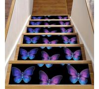 Luoweisi Tappetini per scale in legno, motivo farfalle, confezione da 15 pezzi, 76,2 x 20,3 cm, antiscivolo, per interni, per cani, bambini, anziani, con adesivo riutilizzabile