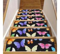 Luoweisi Tappetini per scale in legno, motivo farfalle, confezione da 15 pezzi, 76,2 x 20,3 cm, antiscivolo, per interni, per cani, bambini, anziani, con adesivo riutilizzabile