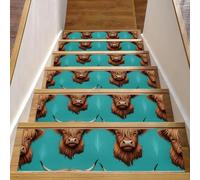 Luoweisi Tappetini per scale in legno, motivo mucche, confezione da 15 pezzi, 76,2 x 20,3 cm, antiscivolo, per interni, per cani, bambini, anziani, con adesivo riutilizzabile