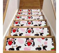 Luoweisi Tappetini per scale in legno, motivo mucche fragole, confezione da 15, 76,2 x 20,3 cm, antiscivolo, per interni, per cani, bambini, anziani, con adesivo riutilizzabile