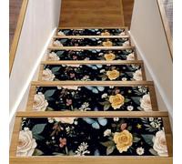 Luoweisi Tappetini per scale in legno, motivo vintage con farfalle e fiori selvatici, confezione da 15 pezzi, 76,2 x 20,3 cm, antiscivolo, per interni, per cani, bambini e anziani, con adesivo
