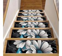 Luoweisi Tappetini per scale in legno rustici con margherite e farfalle, confezione da 15 pezzi, 76,2 x 20,3 cm, antiscivolo, per interni, per cani, bambini, anziani, con adesivo riutilizzabile