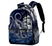 Luoweisi Zaino per la scuola con gatto che tiene freccia tridente che cavalca uno squalo zaino per la scuola per ragazzi ragazze zaino leggero zaino casual borsa per libri per viaggi sport