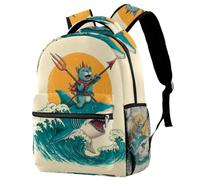 Luoweisi Zaino per la scuola con gatto che tiene freccia tridente che cavalca uno squalo zaino per la scuola per ragazzi ragazze zaino leggero zaino casual borsa per libri per viaggi sport