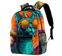 Luoweisi Zaino per la scuola con gatto che tiene freccia tridente che cavalca uno squalo zaino per la scuola per ragazzi ragazze zaino leggero zaino casual borsa per libri per viaggi sport