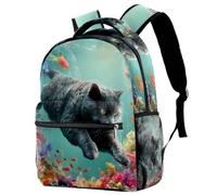 Luoweisi Zaino per la scuola con gatto che tiene freccia tridente che cavalca uno squalo zaino per la scuola per ragazzi ragazze zaino leggero zaino casual borsa per libri per viaggi sport