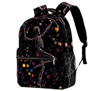 Luoweisi Zaino per la scuola con scheletri di danza, motivo floreale, per ragazzi e ragazze, leggero, casual, per viaggi, sport, Multicolore 5., M, Casual