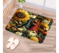 Luoweisi Zerbino con gnomi e api e girasole, 50 x 80 cm, antiscivolo, lavabile in lavatrice, zerbino per ingresso per cani, super assorbente, per porta d'ingresso, porta sul retro, cucina, bagno