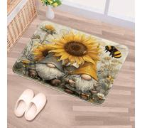 Luoweisi Zerbino con gnomi e api e girasole, 50 x 80 cm, antiscivolo, lavabile in lavatrice, zerbino per ingresso per cani, super assorbente, per porta d'ingresso, porta sul retro, cucina, bagno