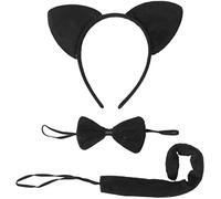 LUOXIAQIFEI Set coda di papillon Coda Orecchie di Animali Vesti Set Headband Bow Tie Tail Party Costume Cosplay (nero)
