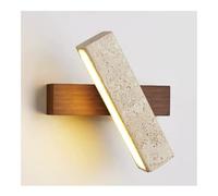 LUOYAOB Yellow Travertine LED Wall Sconce 360° Rotatable Wall Mount Light Modern Solid Wood Wall Lamp Wabi Sabi Adjustable Bedside Reading Lamp for Bedroom, Brown(Walnut color)
