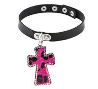 Luoyiyuan Y2K - Collana girocollo con stampa leopardata e croce per donna, stile hip hop, One Size, come descritto, come descritto