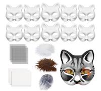 LUPATDY 10 mascherine per gatti, maschere per gatti da dipingere con occhi in rete e pelliccia barba, maschere di carta fai da te, maschera per animali e gatti, set fai da te, maschera per viso nudo