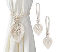LUPATDY 2 Pezzi fermacravatte Boho fermacravatte per Tende, Foglie di Cotone macramè Clip per Tende, Clip per Tende Clip per Tende di Piume per Tende