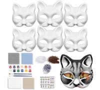 LUPATDY 6 mascherine per gatti, maschere per gatti da dipingere con occhi e barba di pelliccia, maschere di carta fai da te, maschera per animali e gatti, set fai da te, maschera per viso nudo