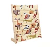 LUPATDY Montessori - Libreria in legno, per bambini, 6 ripiani, con tasca, per camera dei bambini, organizer per libri e sala giochi, 75 x 30 x 80 cm (caricatura)