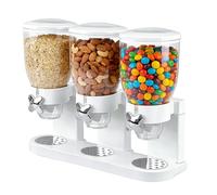 LUPATDY Set di 3 Pezzi Dispenser Cereali 2L, Contenitore da Cucina con Coperchio, Doppio Contenitore per Cereali, Chicchi di Caffè, Alimenti Secchi, Caramelle, Riso - Bianco