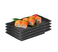 LUPATDY Set di 4 piatti neri opachi, rettangolari, 20,8 x 13,2 x 2,2 cm, stoviglie in melamina, in plastica, per carne, sushi, snack, insalate, lavabili in lavastoviglie