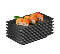 LUPATDY Set di 6 piatti neri opachi, rettangolari, 20,8 x 13,2 x 2,2 cm, stoviglie in melamina, in plastica, per carne, sushi, snack, insalate, lavabili in lavastoviglie