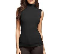 Lupetto Donna Smanicato,Canotta Donna Estiva Elegante Senza Maniche Collo Alto Maglietta Top Elasticizzato Slim Fit Lupetto Tinta Unita Comoda Canotte da Traspirante