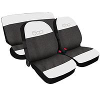 Lupex Shop 500_Bi.Jn Copri-sedili Auto Compatibili 500 | Bianco Jeans Nero | Set Copri-Sedile Anteriori e Posteriori | Logo Ricamato | Airbag Compatibile | Accessori Auto Interno
