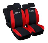 Lupex Shop Coprisedili auto compatibili con 2008, Nero Rosso, Made in Italy, tessuto poliestere, set sedili completi anteriori e posteriori