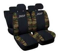 Lupex Shop Coprisedili auto compatibili con 207, Made in Italy, tessuto poliestere, set sedili completi anteriori e posteriori (Nero - Mimetico Verde)