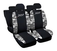 Lupex Shop Coprisedili auto compatibili con 207, Made in Italy, tessuto poliestere, set sedili completi anteriori e posteriori (Nero - Mimetico Grigio)