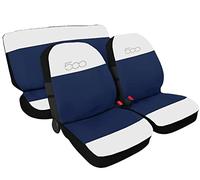Lupex Shop Coprisedili auto compatibili con 500 Cinquecento, Bianco Blu centrale, Made in Italy, tessuto poliestere, set sedili completi anteriori e posteriori