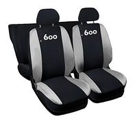 Lupex Shop Coprisedili auto compatibili con 600 Seicento, Nero/Grigio chiaro, Made in Italy, tessuto poliestere, set sedili completi anteriori e posteriori