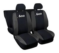 Lupex Shop Coprisedili auto compatibili con 600 Seicento, Nero/Grigio scuro, Made in Italy, tessuto poliestere, set sedili completi anteriori e posteriori