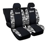 Lupex Shop Coprisedili auto compatibili con 600 Seicento, Nero Mimetico chiaro, Made in Italy, tessuto poliestere, set sedili completi anteriori e posteriori