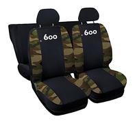 Lupex Shop Coprisedili auto compatibili con 600 Seicento, Nero/Mimetico classico, Made in Italy, tessuto poliestere, set sedili completi anteriori e posteriori