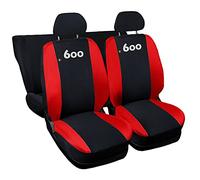Lupex Shop Coprisedili auto compatibili con 600 Seicento, Nero/Rosso, Made in Italy, tessuto poliestere, set sedili completi anteriori e posteriori
