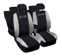 Lupex Shop Coprisedili auto compatibili con C3, Made in Italy, tessuto poliestere, set sedili completi anteriori e posteriori (Nero - Grigio Chiaro)